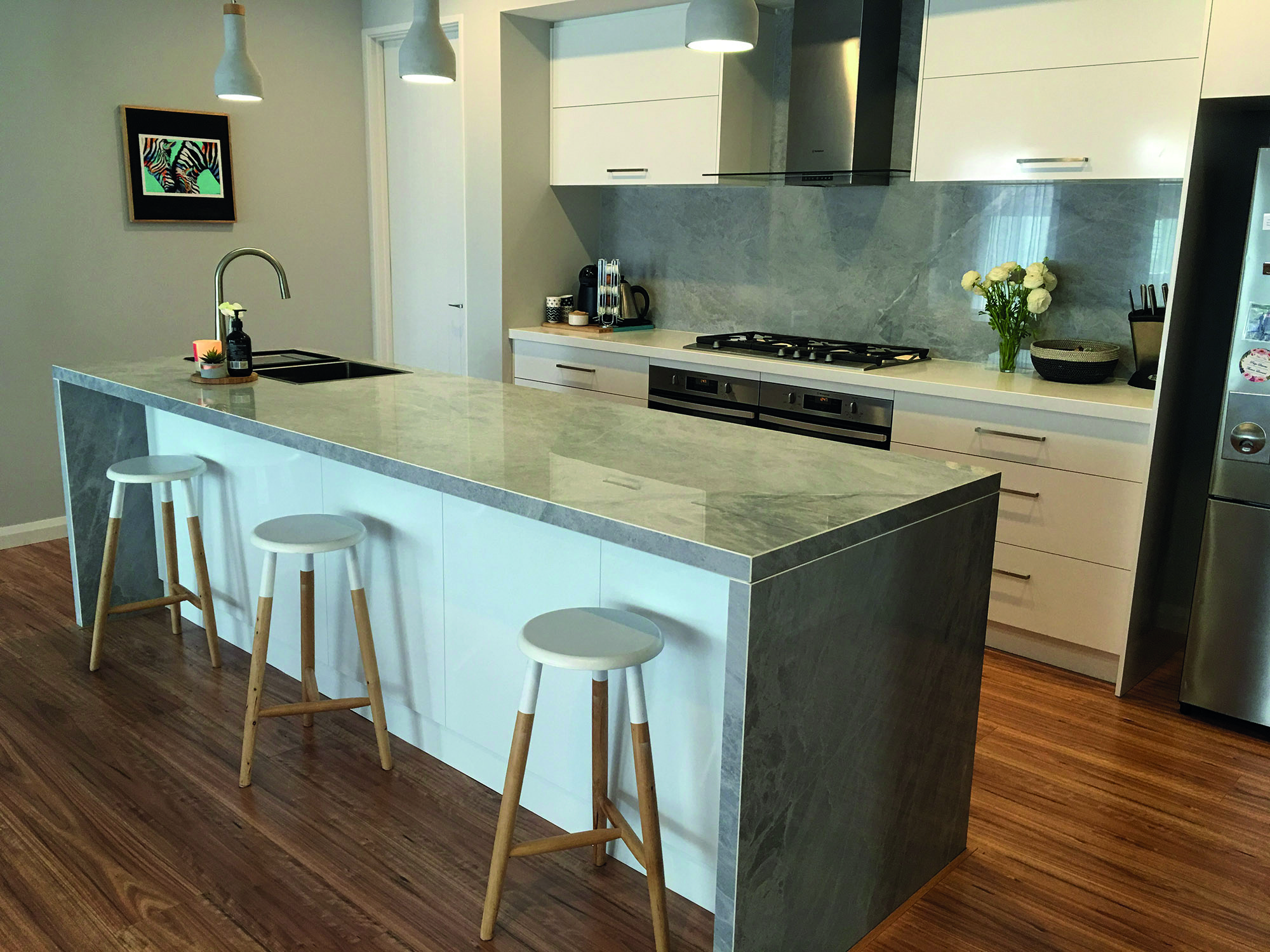 porcelain stone benchtop kitchen view