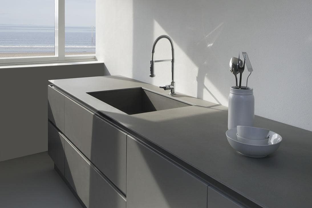 porcelain kitchen benchtop with window view