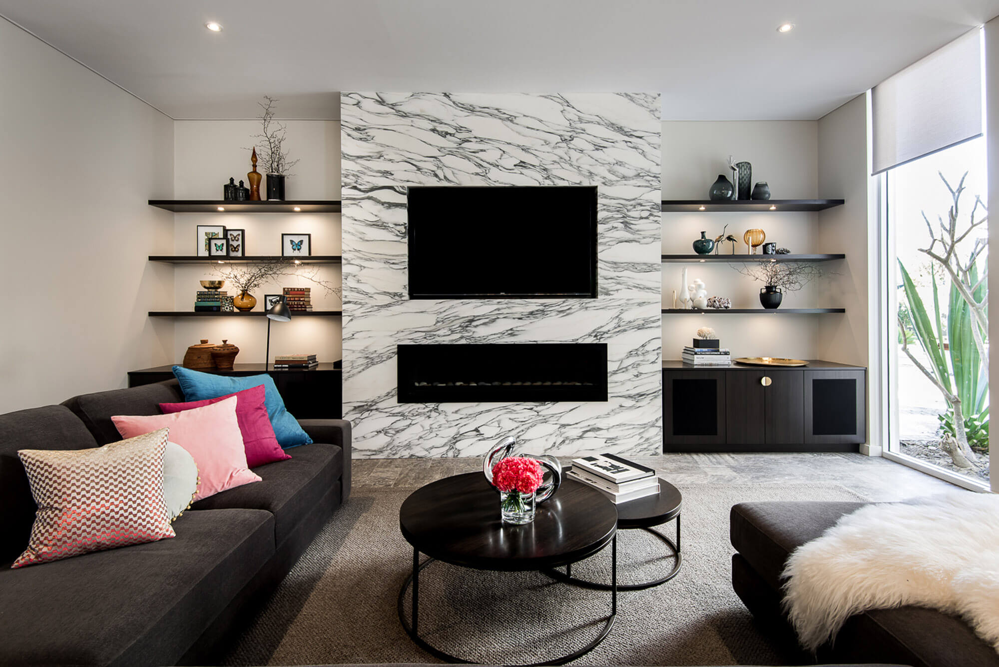 marble feature wall fireplace