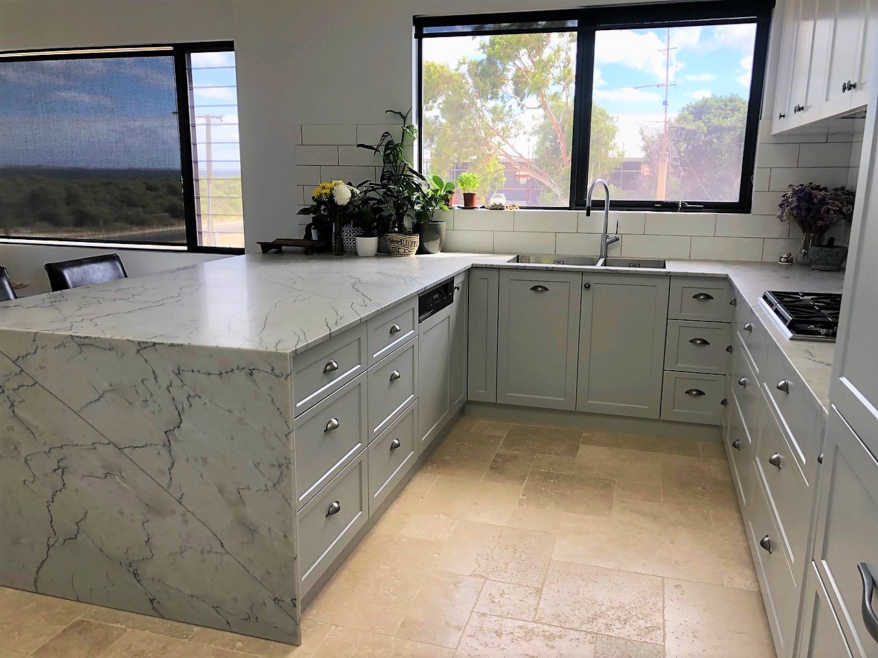 bravvo's White Atlantis Quartzite stone kitchen benchtops