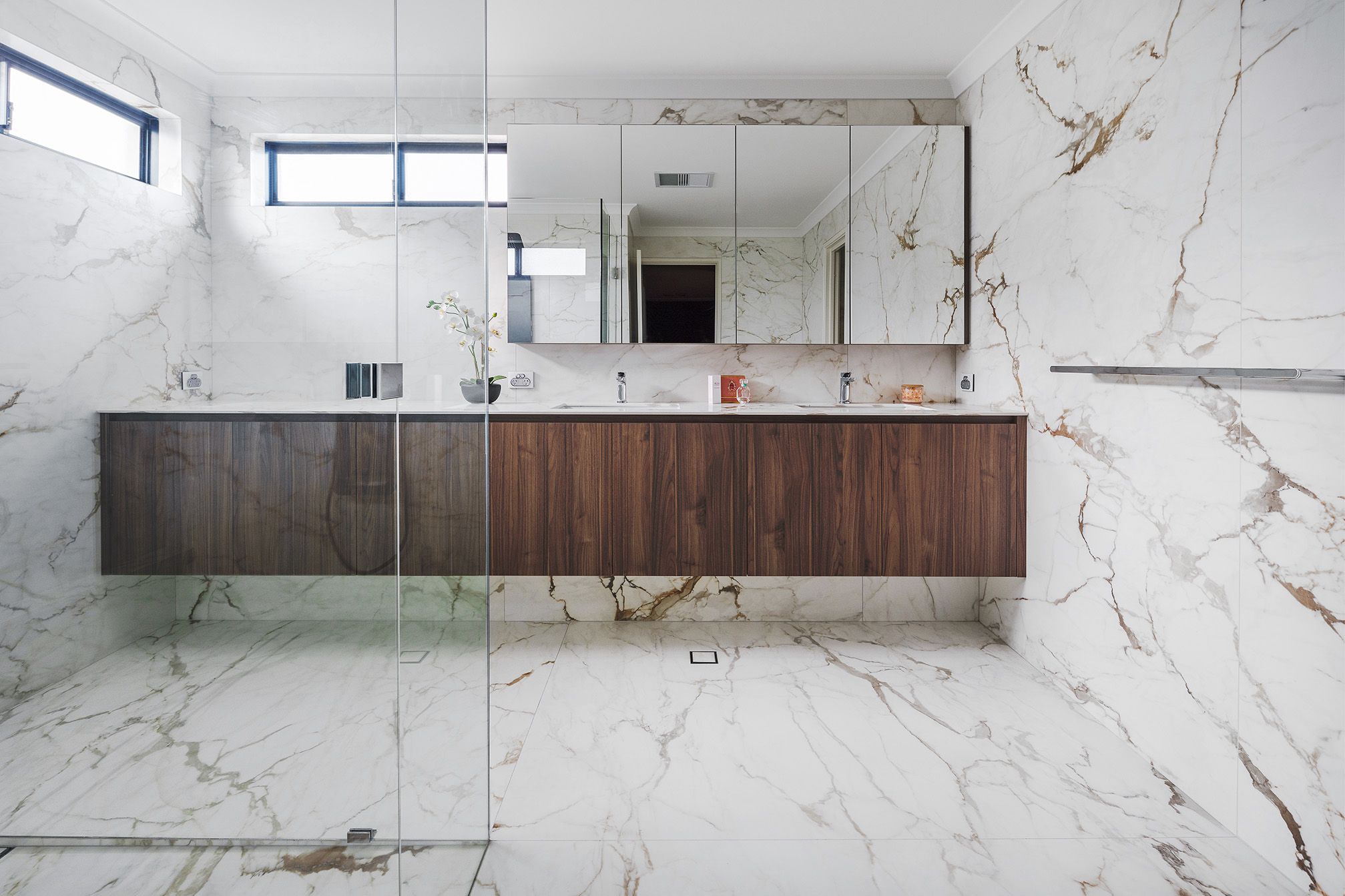 bravvo's bianco calavatta silk bella bathroom floor tiles perth